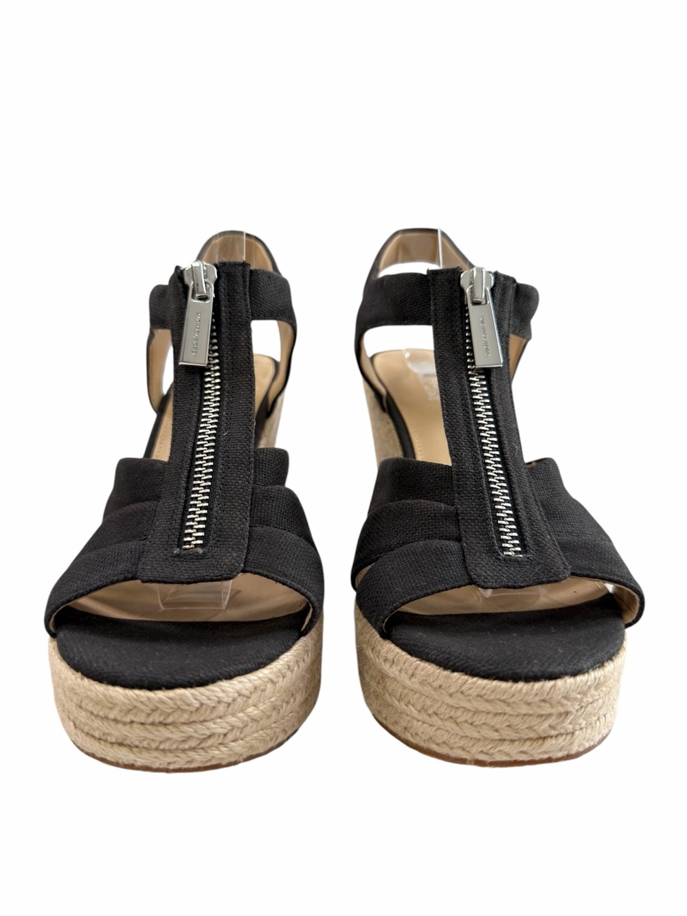 Michael Kors Berkley T Strap Espadrille Wedge Sandals Black Canvas Size 7M - Picture 5 of 16